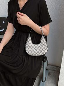 Mini Hobo Bag Clover Pattern Zipper Adjustable Strap PU Fashionable - White - View 4