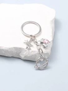 Túi móc khóa hình trái tim và ngôi sao màu hồng phong cách Street Full Beads Universe Planets Phụ kiện ngày lễ tình nhân Phụ kiện ô tô Túi xách Ba lô cho trường học Quà tặng Giáng sinh Y2k dễ thương theo phong cách Goth - Bạc - Xem 1