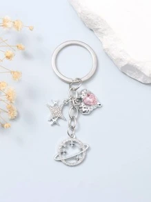 Túi móc khóa hình trái tim và ngôi sao màu hồng phong cách Street Full Beads Universe Planets Phụ kiện ngày lễ tình nhân Phụ kiện ô tô Túi xách Ba lô cho trường học Quà tặng Giáng sinh Y2k dễ thương theo phong cách Goth - Bạc - Xem 2