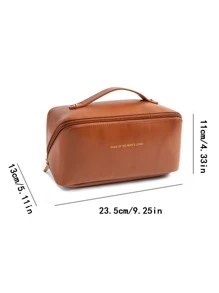 1pc Portable Cosmetic Bag With Letter Print - Brown - View 7