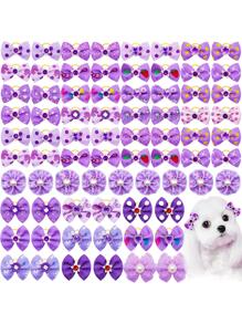 12pcs Bow Decor Pet Hair Tie - Purple - View 1