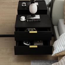ECACAD Modern Nightstand With 2 Storage Drawers & Gold Metal Legs, Minimalist And Versatile Bedside Table Sofa End Side Table (19.7" L X 15.7" W X 17.9" H) - 黑色 - 查看 4