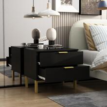 ECACAD Modern Nightstand With 2 Storage Drawers & Gold Metal Legs, Minimalist And Versatile Bedside Table Sofa End Side Table (19.7" L X 15.7" W X 17.9" H) - 黑色 - 查看 2