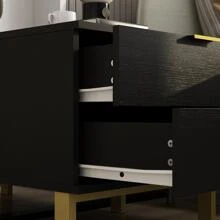 ECACAD Modern Nightstand With 2 Storage Drawers & Gold Metal Legs, Minimalist And Versatile Bedside Table Sofa End Side Table (19.7" L X 15.7" W X 17.9" H) - 黑色 - 查看 7
