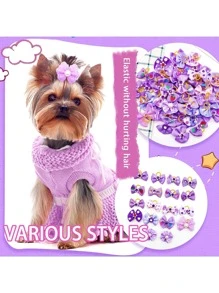 12pcs Bow Decor Pet Hair Tie - Purple - View 7