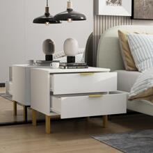 ECACAD Modern Nightstand With 2 Storage Drawers & Gold Metal Legs, Minimalist And Versatile Bedside Table Sofa End Side Table (19.7" L X 15.7" W X 17.9" H) - 白色 - 查看 3