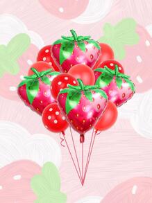 13pcs Strawberry Design Decorative Balloon, Red PE Glitter Balloon For Party,Christmas - Red - View 1