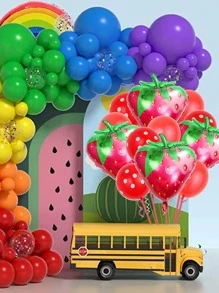 13pcs Strawberry Design Decorative Balloon, Red PE Glitter Balloon For Party,Christmas - Red - View 2