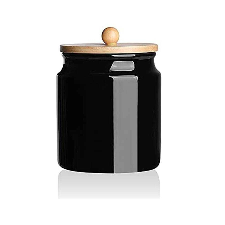SWEEJAR Ceramic Kitchen Canisters, 28 FLOZ Porcelain Food Storage Jar with Airtight Seal Wooden Lid, Home Container Serving for Coffee Beans, Tea-leave, Sugar, Salt and More, Tool Bucket - 黑色 - 查看 1