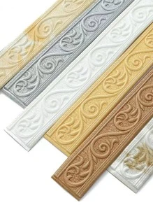 1件装3D立体自粘踢脚线 - 欧式风格,通用防水易安装家居装饰墙饰条,适用于房间翻新和DIY | 2026年情人节和新年装饰 | 复活节和圣诞节的完美节日家居装修礼物 - 金色 - 查看 9