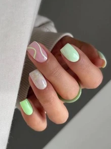 Nâng cấp diện mạo của bạn với bộ 24 móng tay giả dài, vuông, kẻ sọc, phủ kín toàn bộ móng. - Nhiều màu - Xem 1