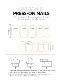 Nâng cấp diện mạo của bạn với bộ 24 móng tay giả dài, vuông, kẻ sọc, phủ kín toàn bộ móng. - Nhiều màu - Xem 5