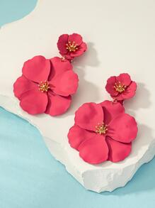 1pair Asymmetrical Multilayer Metal Flower Shaped Earrings With Pendants, Colorful, Dating Gift Valentines - Red - View 3