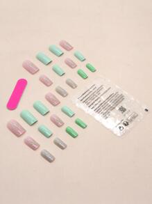 Nâng cấp diện mạo của bạn với bộ 24 móng tay giả dài, vuông, kẻ sọc, phủ kín toàn bộ móng. - Nhiều màu - Xem 2