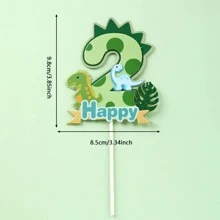 1 件纸质蛋糕顶部装饰，卡通恐龙设计蛋糕装饰，适合派对、圣诞节 - 綠色 - 查看 7