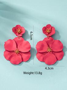 1pair Asymmetrical Multilayer Metal Flower Shaped Earrings With Pendants, Colorful, Dating Gift Valentines - Red - View 5