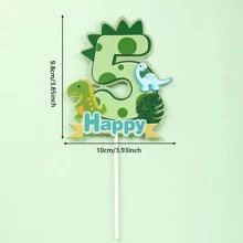 1 件纸质蛋糕顶部装饰，卡通恐龙设计蛋糕装饰，适合派对、圣诞节 - 綠色 - 查看 10