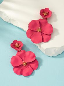 1pair Asymmetrical Multilayer Metal Flower Shaped Earrings With Pendants, Colorful, Dating Gift Valentines - Red - View 2