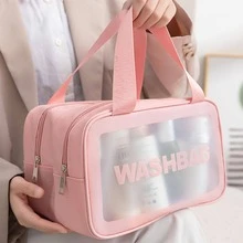 Túi đựng đồ vệ sinh cá nhân hai lớp màu hồng có ngăn khô/ướt, Túi đựng đồ trang điểm di động & đa chức năng, Túi đựng đồ bơi/chống thấm nước, 1 cái - Hồng - Xem 2