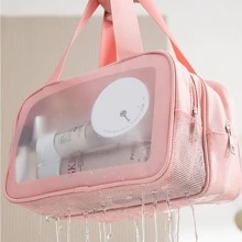 Túi đựng đồ vệ sinh cá nhân hai lớp màu hồng có ngăn khô/ướt, Túi đựng đồ trang điểm di động & đa chức năng, Túi đựng đồ bơi/chống thấm nước, 1 cái - Hồng - Xem 1