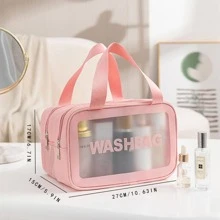 Túi đựng đồ vệ sinh cá nhân hai lớp màu hồng có ngăn khô/ướt, Túi đựng đồ trang điểm di động & đa chức năng, Túi đựng đồ bơi/chống thấm nước, 1 cái - Hồng - Xem 3