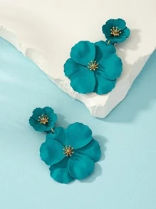 1 对金属不对称多层花卉耳环，带吊坠，非常适合作为特殊约会礼物 - 綠色 - 查看 3