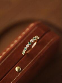 1入組復古水鑽戒指女士珠寶 925 純銀氧化鋯小眾精美珠寶禮物適合夏季日常裝飾 - 金色 - 查看 7