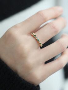 1入組復古水鑽戒指女士珠寶 925 純銀氧化鋯小眾精美珠寶禮物適合夏季日常裝飾 - 金色 - 查看 5