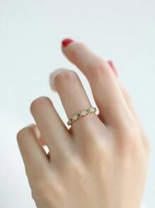 1入組復古水鑽戒指女士珠寶 925 純銀氧化鋯小眾精美珠寶禮物適合夏季日常裝飾 - 金色 - 查看 3