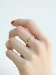 1入組復古水鑽戒指女士珠寶 925 純銀氧化鋯小眾精美珠寶禮物適合夏季日常裝飾 - 金色 - 查看 4