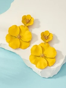 1pair Metal Asymmetrical Multilayer Flower Shaped Drop Earrings, Colorful, Great For Date Gifts Valentines,Mom,Mother,Mother's Day,Gift - Mustard Yellow - View 3