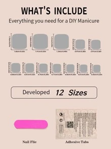 24 móng chân giả đầu vuông ngắn màu trắng kiểu Pháp có thiết kế đính đá 3D phong cách tối giản bóng phủ toàn bộ cho phụ nữ và trẻ em gái - Bao gồm dũa móng tay và keo dán móng - Nhiều màu - Xem 5