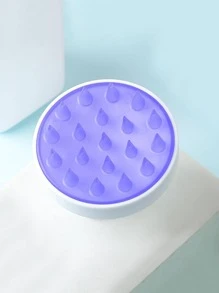 1入組矽膠頭皮按摩器，浴用現代主義雙色洗髮水按摩刷 - 紫色 - 查看 2