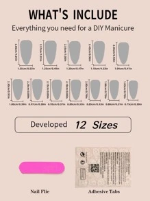 Instantly Upgrade Your Look with 24pcs Long Almond Black And White French Star Pattern Fake Nail & 1pc Nail File & 1sheet Nail Tape - Multicolor - View 4