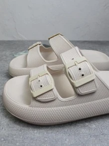 happy slides Women Anti-slip Buckle Decor Flat Sandals, Fashion Summer EVA Slide Sandals - Beige - View 5