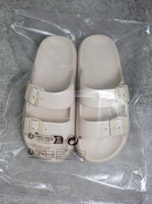 happy slides Women Anti-slip Buckle Decor Flat Sandals, Fashion Summer EVA Slide Sandals - Beige - View 6