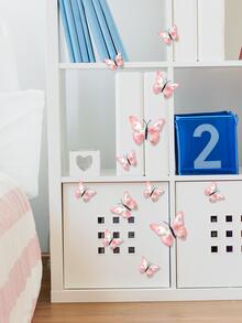 12入組/套塑料3D蝴蝶貼紙，花卉圖案居家裝飾創意蝴蝶貼紙