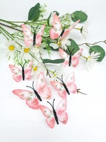 12入組/套塑料3D蝴蝶貼紙，花卉圖案居家裝飾創意蝴蝶貼紙