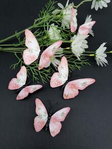 12入組/套塑料3D蝴蝶貼紙，花卉圖案居家裝飾創意蝴蝶貼紙