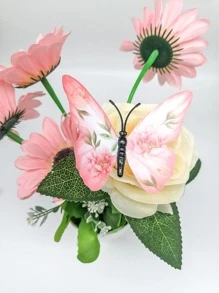 12入組/套塑料3D蝴蝶貼紙，花卉圖案居家裝飾創意蝴蝶貼紙