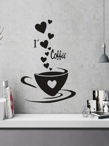 Coffee Print Wall Sticker - Black - View 1