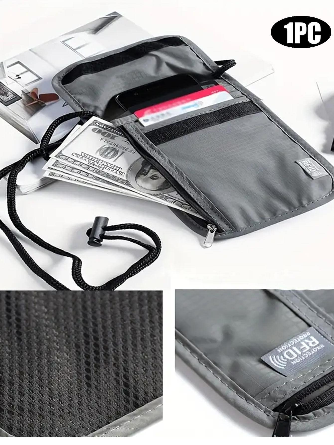 1 件防 RFID 防盗旅行斜挎单肩护照包多功能挂颈证件包卡包，情人节礼物，送给男朋友的生日礼物，结婚周年纪念日，情人节礼物，送给爸爸的礼物，送给男士的礼物，送给丈夫、兄弟的礼物，旅行用品 - 灰色 - 查看 1