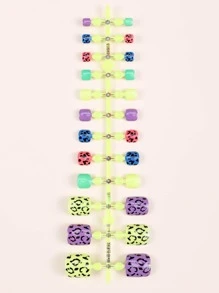 Nâng cấp diện mạo của bạn với 24 chiếc Mùa hè đầy màu sắc Cheetah vuông ngắn họa tiết da báo Full Cover Bộ móng chân giả - Nhiều màu - Xem 3