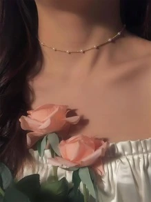 1 件仿珍珠项链，精致小项链，适合女士 - 金色 - 查看 1