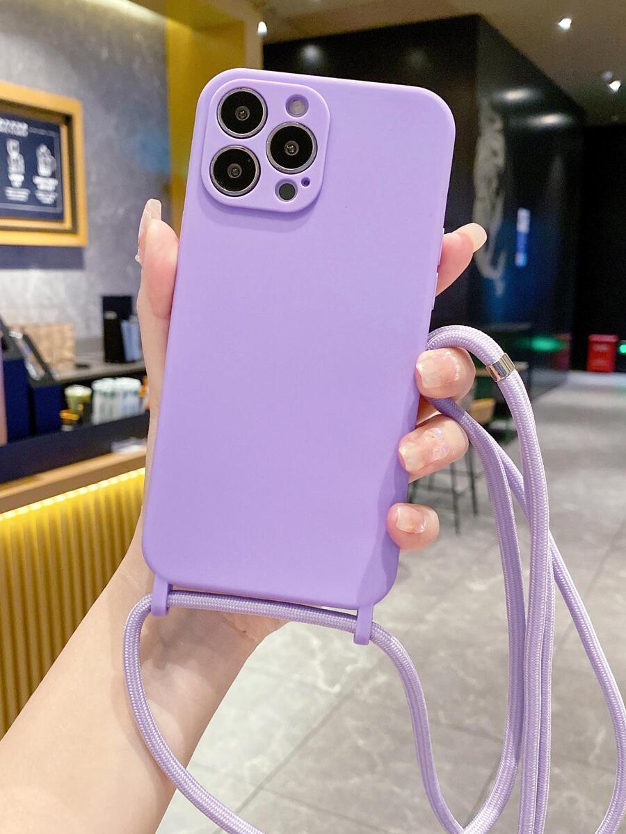 Ốp lưng điện thoại mềm chống sốc có dây đeo tối giản tương thích với điện thoại Apple, dành cho nữ - Màu tím - Xem 1