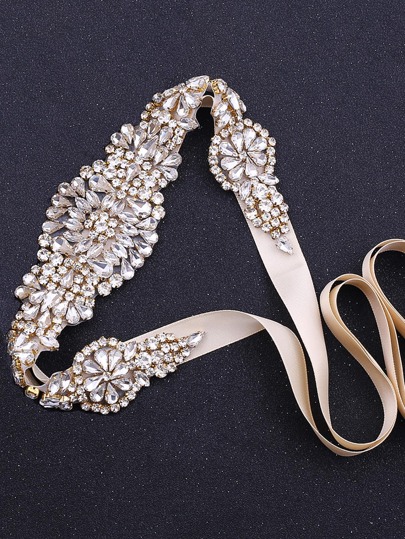 1pc Champagne Handmade Rhinestone Bridal Belt Women's Wedding Dress Accessory