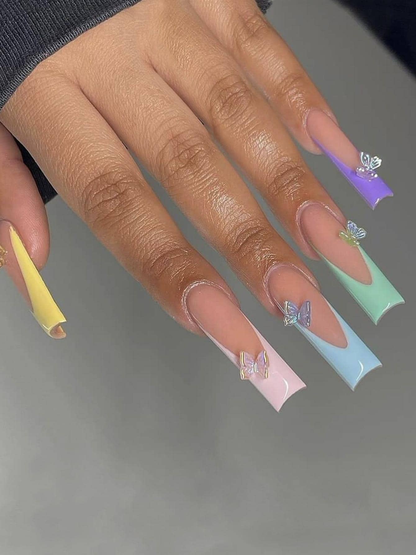 Nâng tầm phong cách của bạn với 24 chiếc Pháp Neon Dài Quan Tài Bướm Trang Trí Full Cover Giả Móng Tay Ấn Vào Móng Tay Bộ Dụng Cụ Làm Móng Tay - Nhiều màu - Xem 1