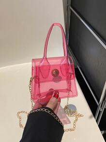 時尚女性紅色的透明斜挎包 - 玫紅色 - 查看 1