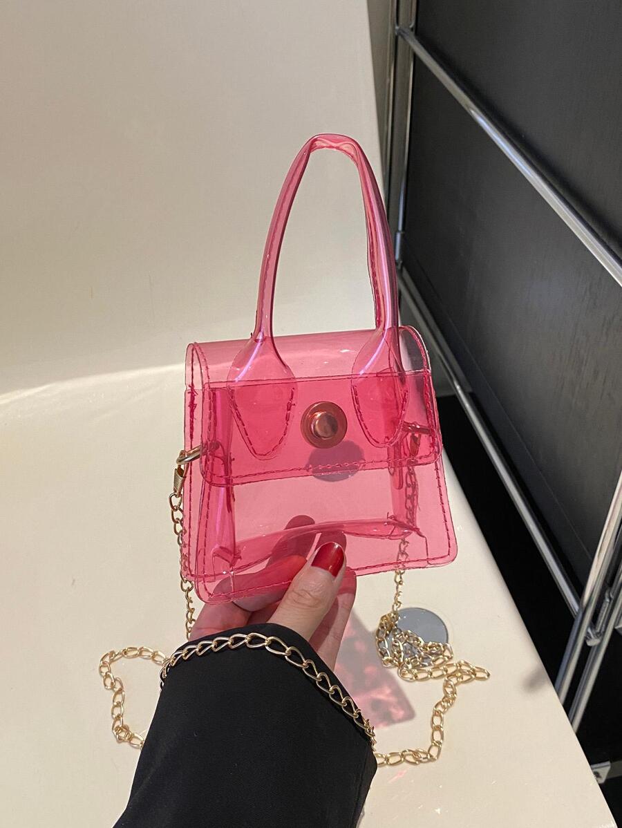 時尚女性紅色的透明斜挎包 - 玫紅色 - 查看 1