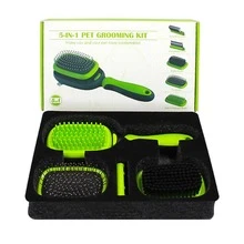 5入組綠色寵物毛刷，便攜式多功能寵物毛刷，適用於貓狗美容
